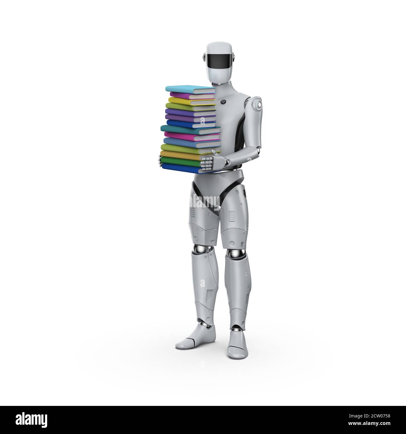 Concepto de aprendizaje de máquinas con procesamiento 3d humanoide robot y  pila de libros aislados en blanco Fotografía de stock - Alamy