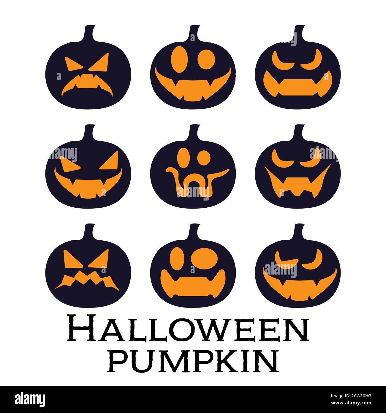 Caras terroríficas y divertidas de calabaza o fantasma de Halloween sobre  fondo blanco . Colección vectorial Imagen Vector de stock - Alamy