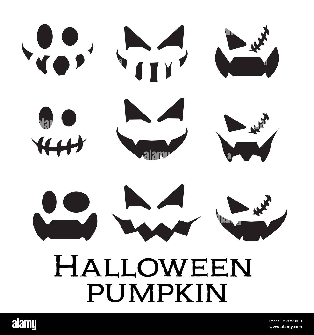 Caras terroríficas y divertidas de calabaza o fantasma de Halloween sobre  fondo blanco . Colección vectorial Imagen Vector de stock - Alamy