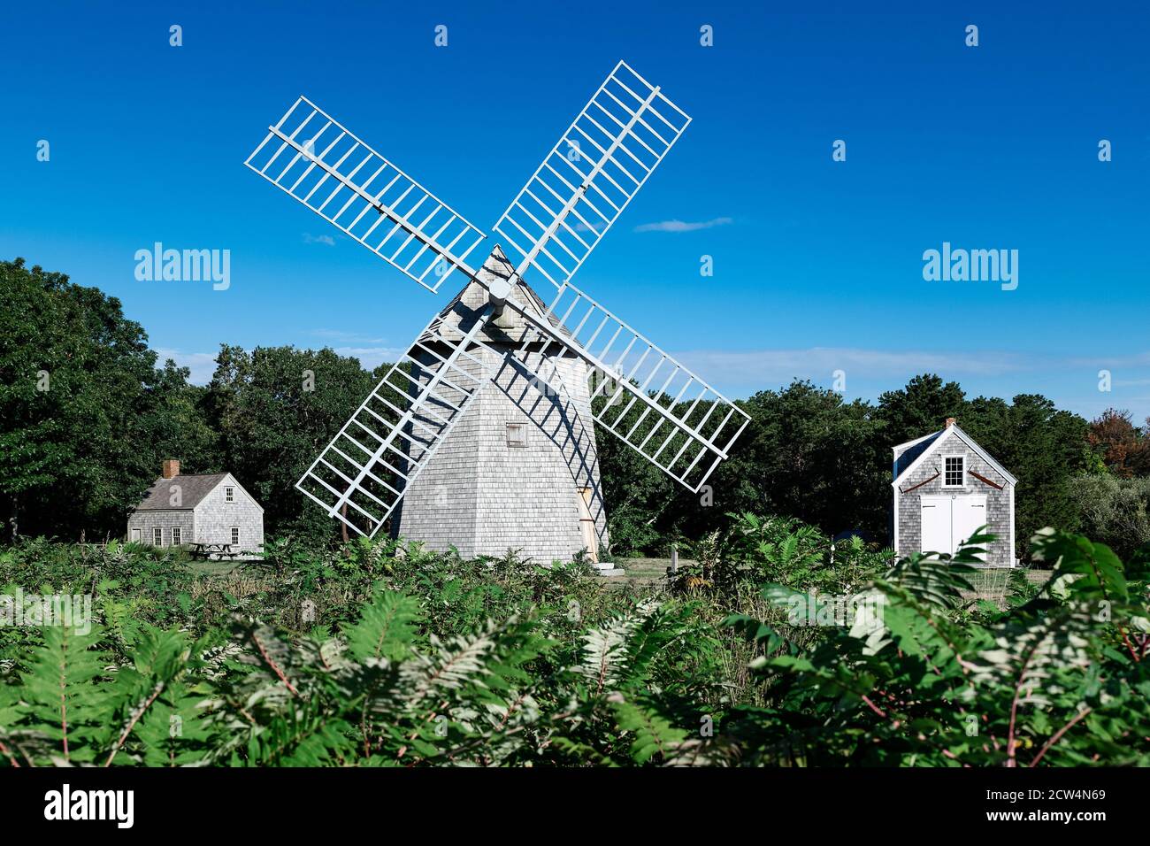 Old Higgins Farm molino de viento en Drummer Boy Park, Brewster, Cape Cod, Massachusetts, Estados Unidos. Foto de stock