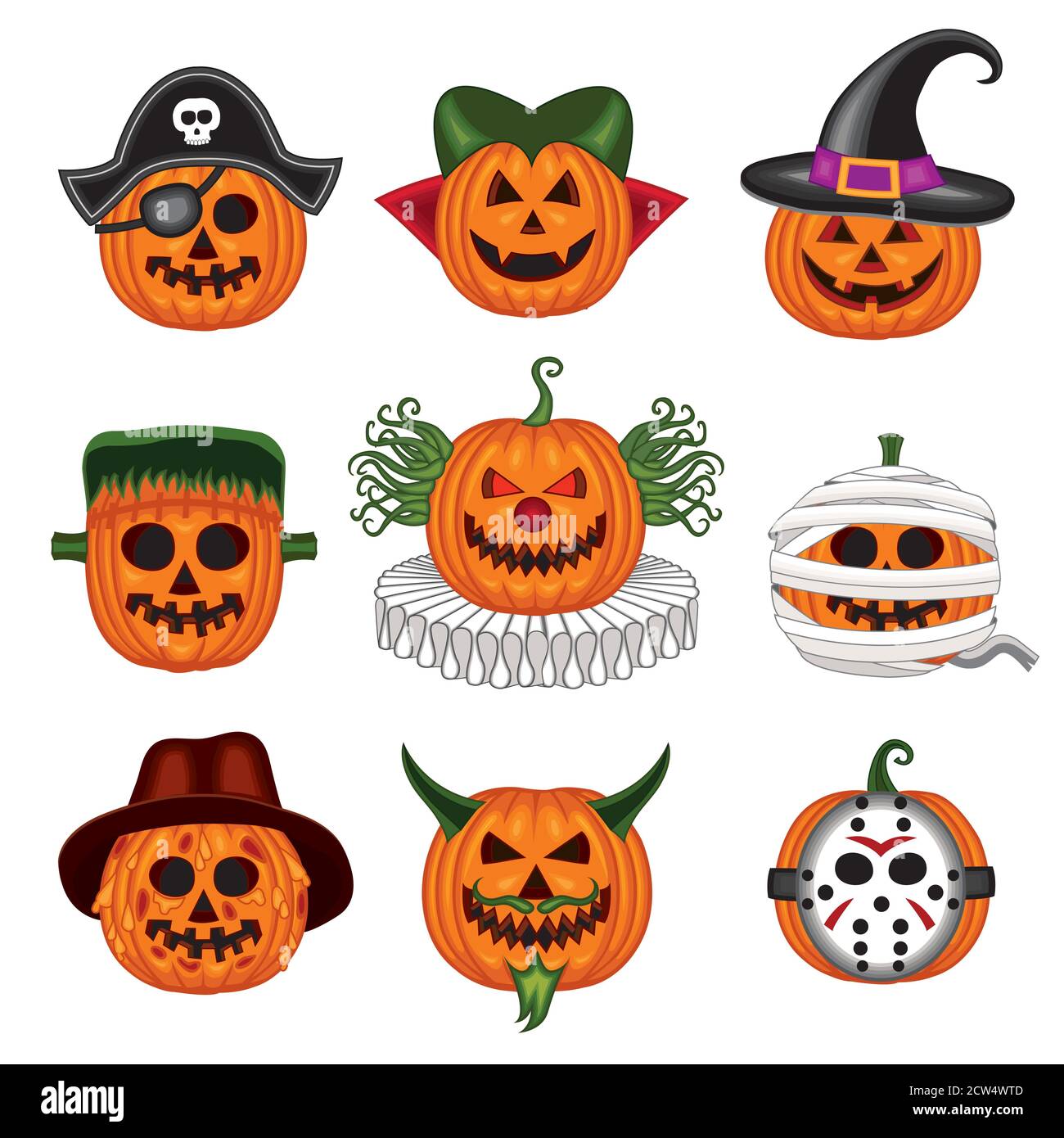 Vector de dibujos animados estilo Halloween calabaza conjunto Imagen Vector  de stock - Alamy