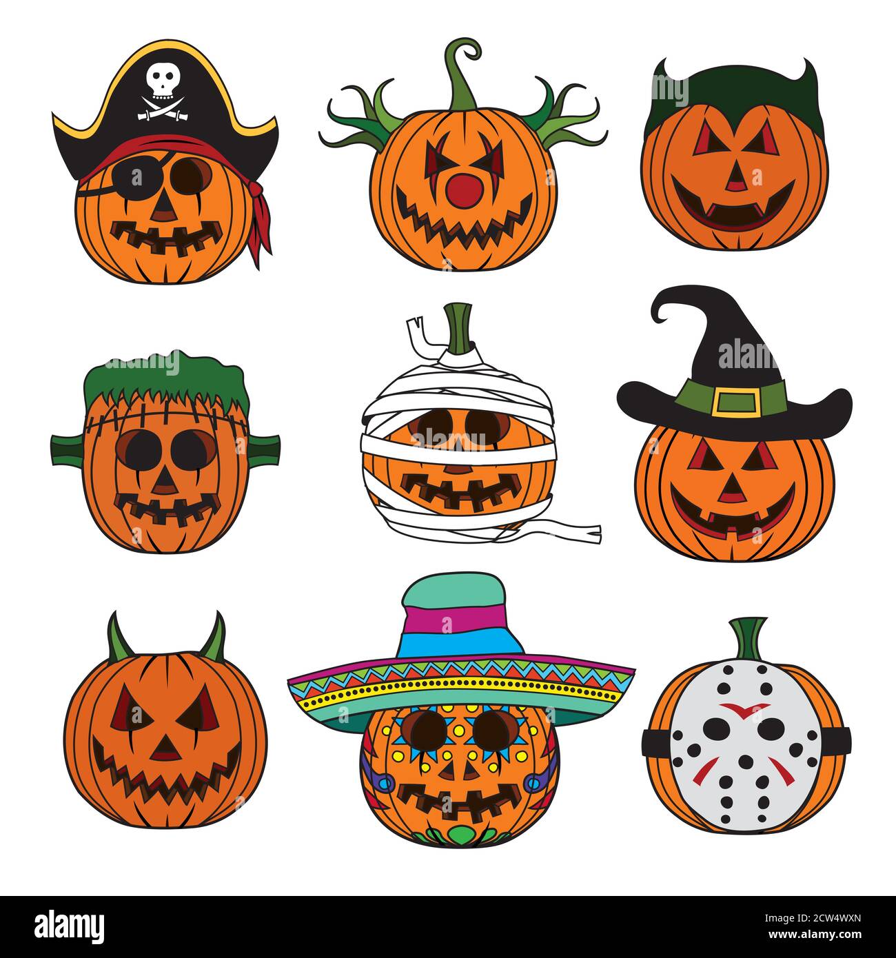 Vector de dibujos animados estilo Halloween calabaza conjunto Imagen Vector  de stock - Alamy