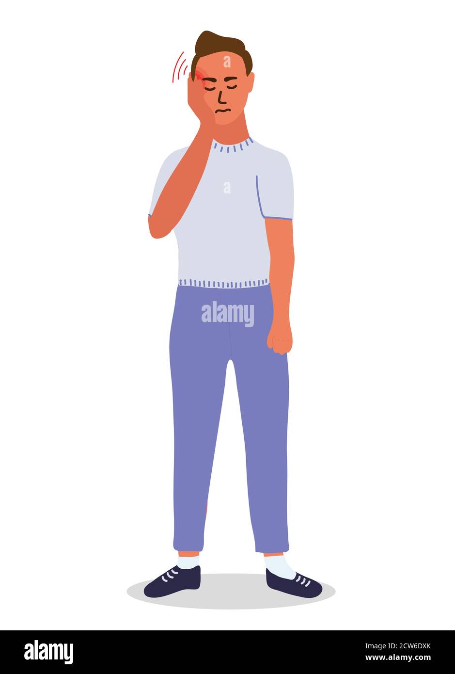 el hombre siente un fuerte dolor de cabeza y presionó los dedos para ir a sus templos. Soportar el dolor. Ilustración vectorial de dibujos animados Imagen Vector de stock - Alamy el hombre siente un fuerte dolor de cabeza y presionó los dedos para ir a sus templos. Soportar el dolor. Ilustración vectorial de dibujos animados Imagen Vector de stock - Alamy