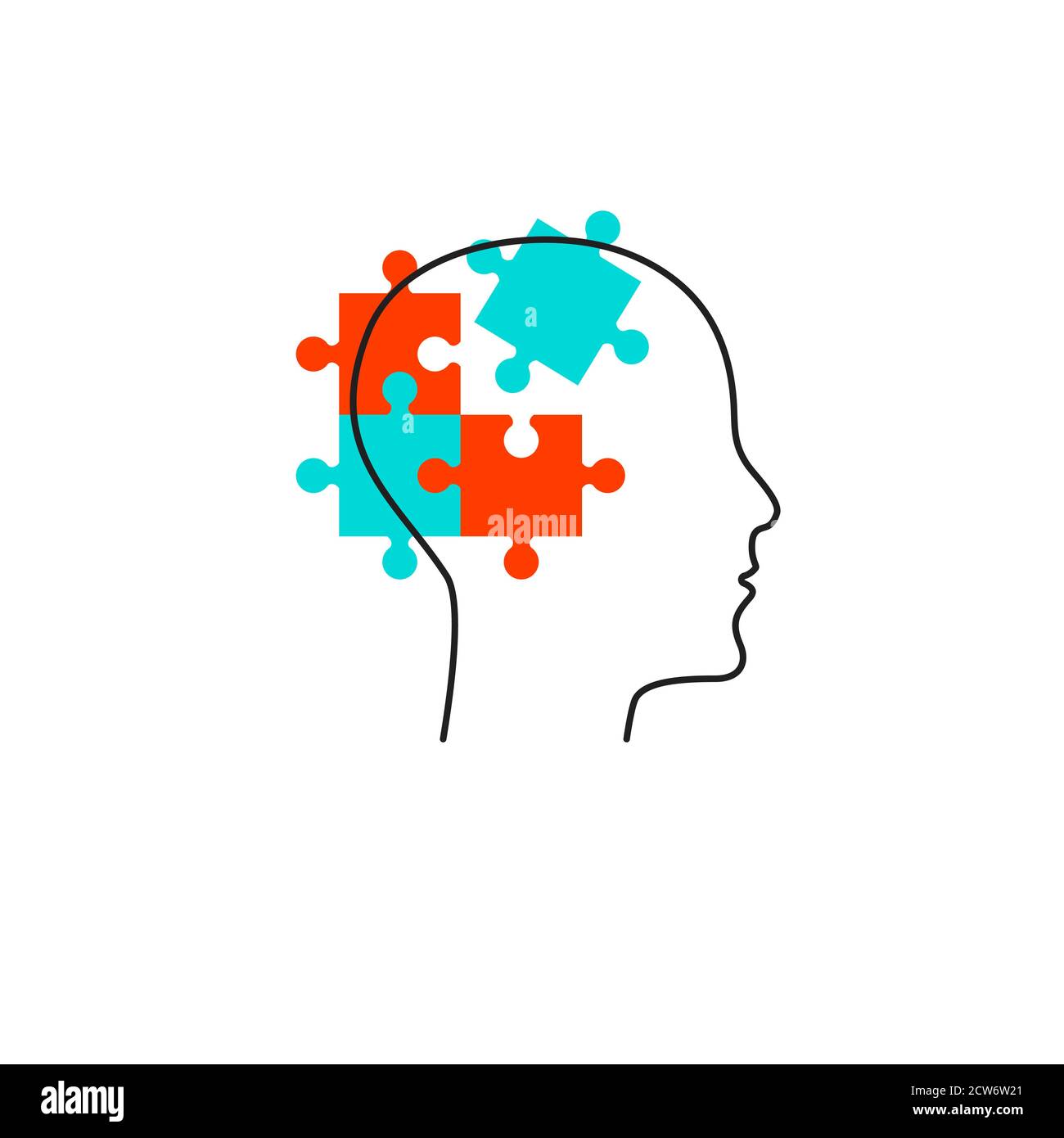 Perfil de la persona con piezas de rompecabezas en su cabeza Imagen Vector  de stock - Alamy