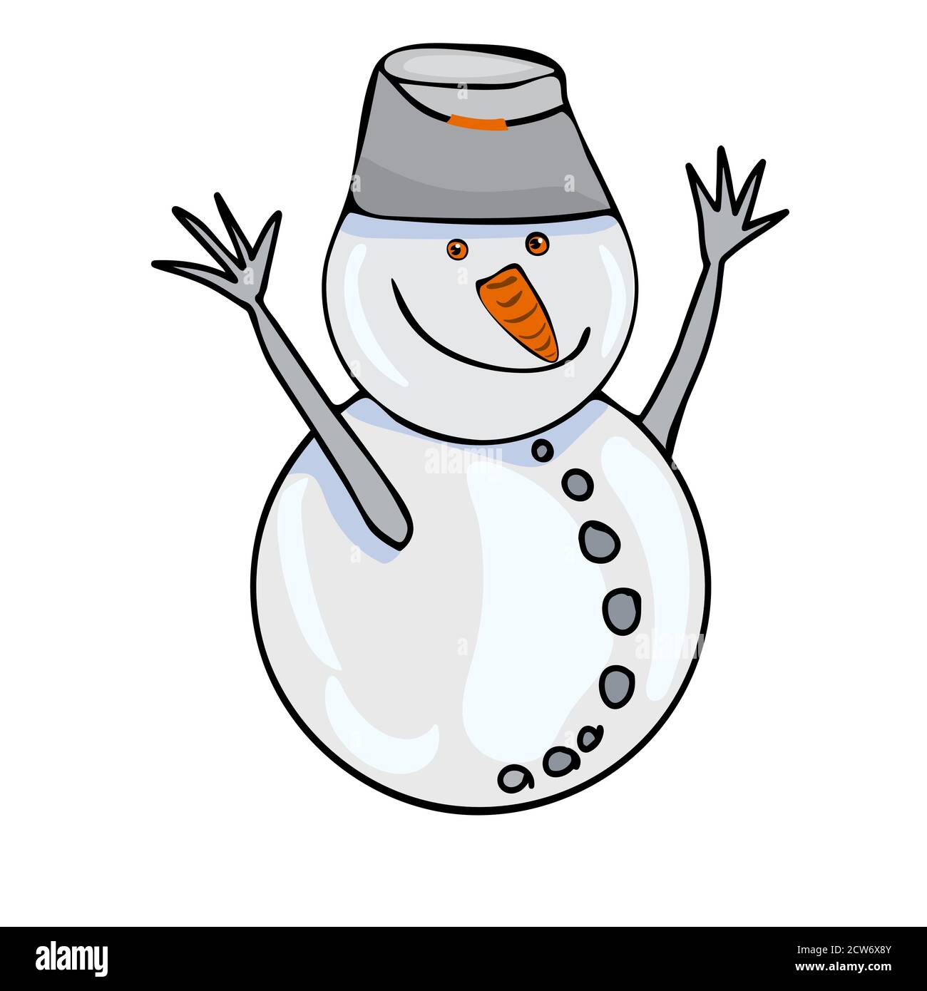 Muñeco de nieve de dibujos animados aislados sobre fondo blanco. Muñeco de nieve sonriente con cubo y nariz naranja en estilo ñeco de nieve agitando las ón vectorial Imagen Vector de stock - Muñeco de nieve de dibujos animados aislados sobre fondo blanco. Muñeco de nieve sonriente con cubo y nariz naranja en estilo ñeco de nieve agitando las ón vectorial Imagen Vector de stock -