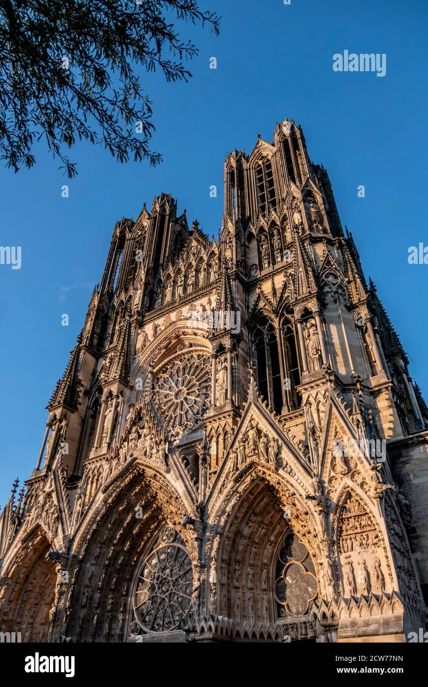 Catedral Notre-Dame, Westfassade, UNESCO-Weltkulturerbe, Reims, Champagne, Frankreich Foto de stock