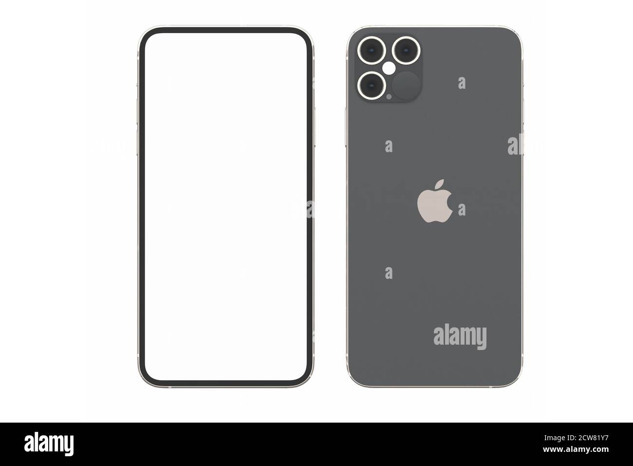 LOEI, TAILANDIA, 28 Sep 2020 : iPhone 12 Pro, parte frontal y trasera. Smartphone sin marco simulado con pantalla blanca. Ilustración para web de presentación Foto de stock