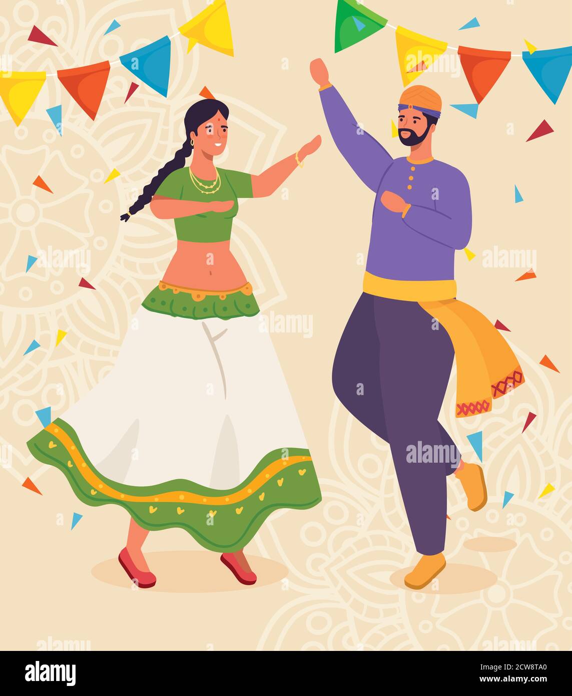 pareja de indios con ropa danza tradicional y guirnaldas decoración Imagen  Vector de stock - Alamy