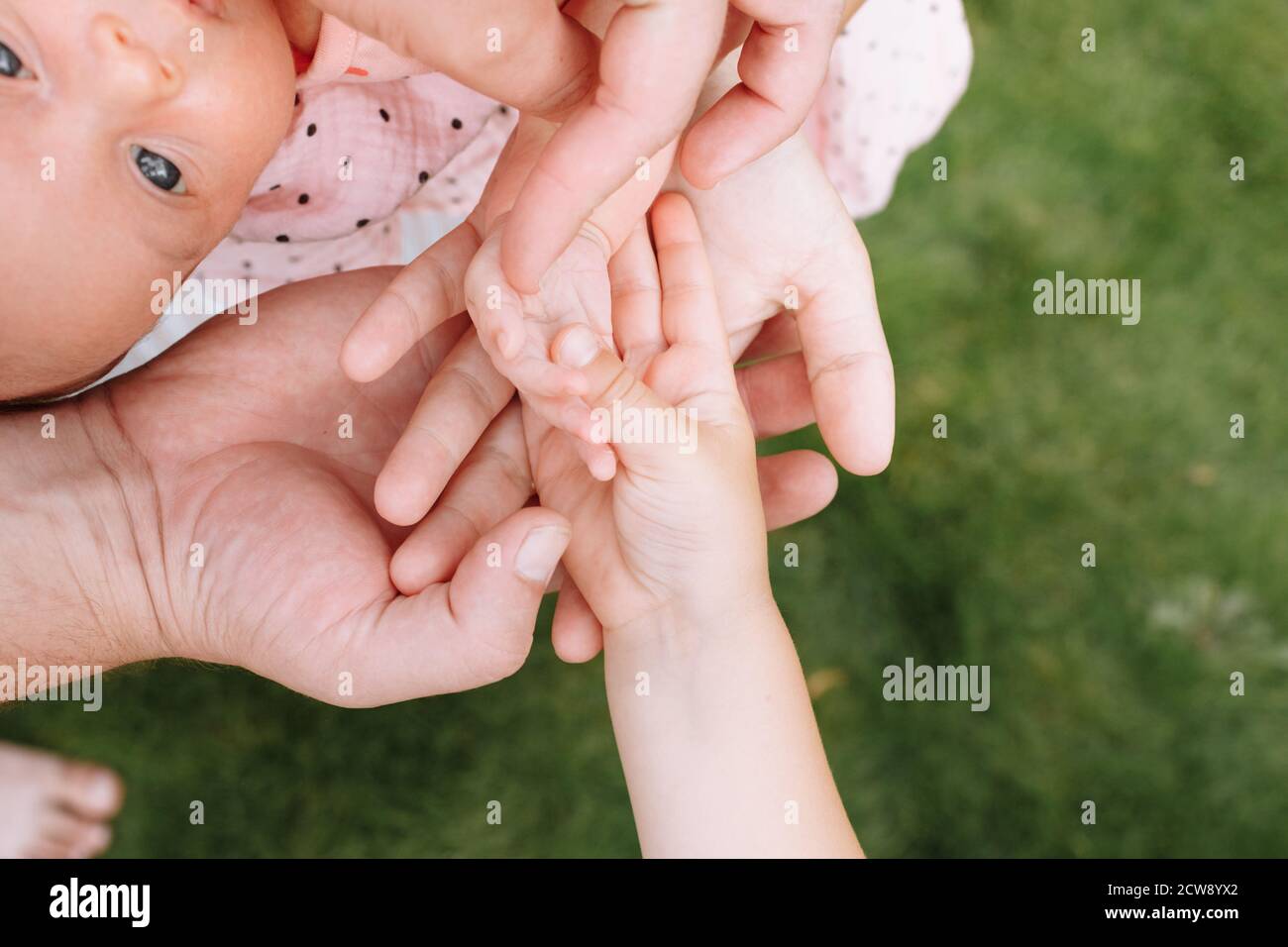 Manos De Toda La Familia Manos De Mama Papa Y Ninos Cuatro Manos De La Familia El Concepto De Unidad Apoyo Proteccion Y Felicidad Fotografia De Stock Alamy