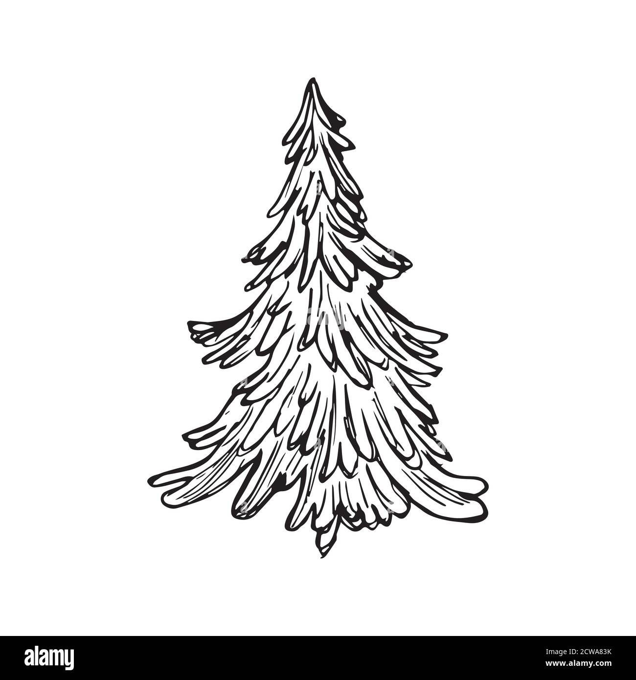 Árbol de Navidad dibujado a mano. Ilustración de croquis, art. Lineal Ilustración del Vector