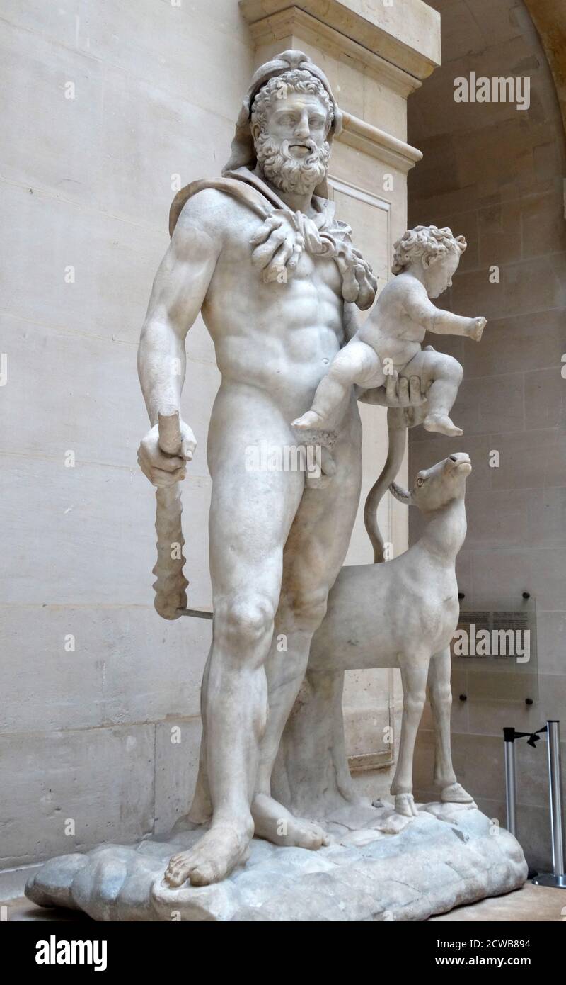 Estatua de mármol que representa a Hércules llevando a su hijo Telephus Foto de stock