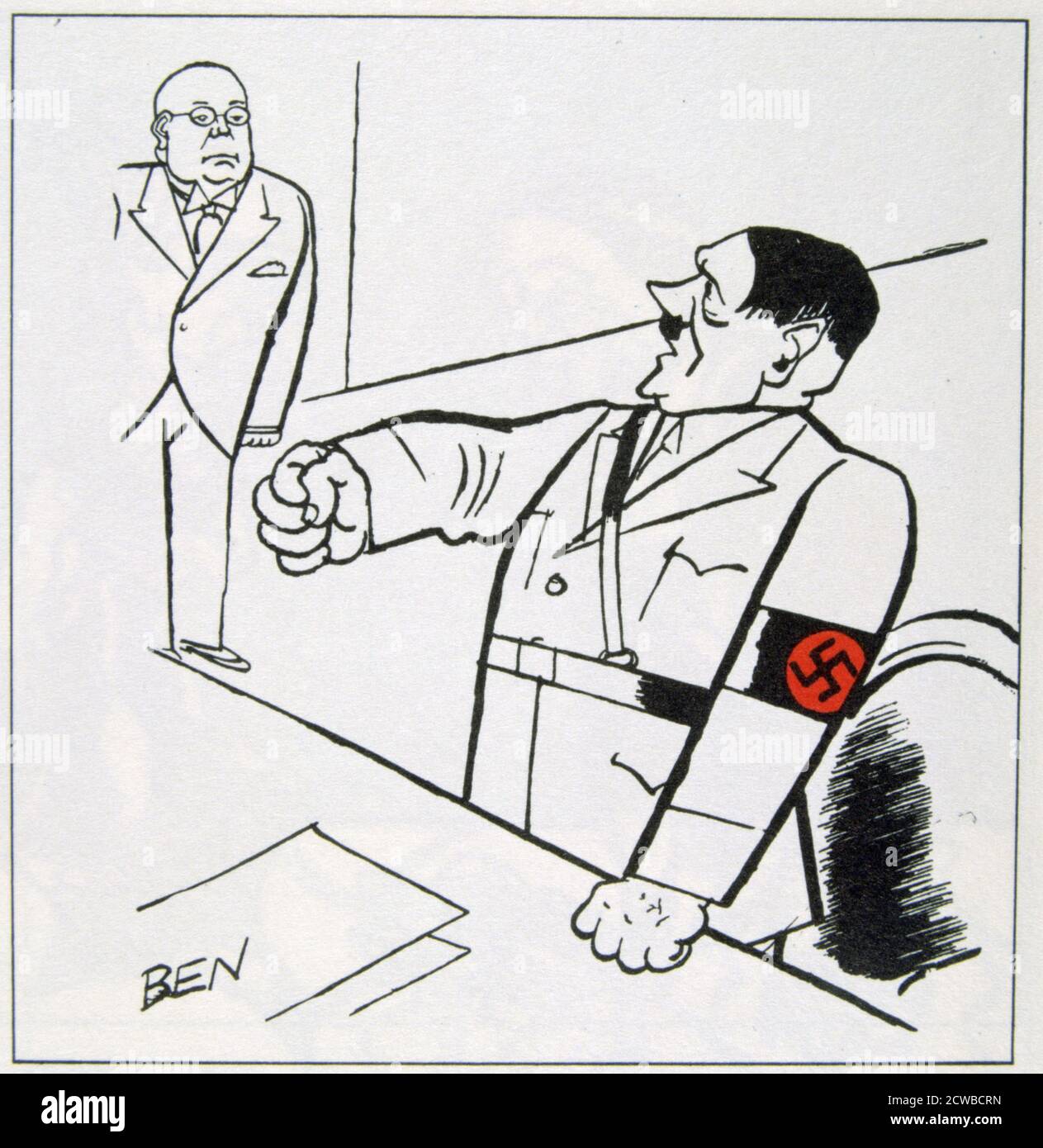 Una caricatura de Adolf Hitler, 1936. Una caricatura en le Petit Bleu, 12 de marzo de 1936 por el caricaturista Ben. Foto de stock