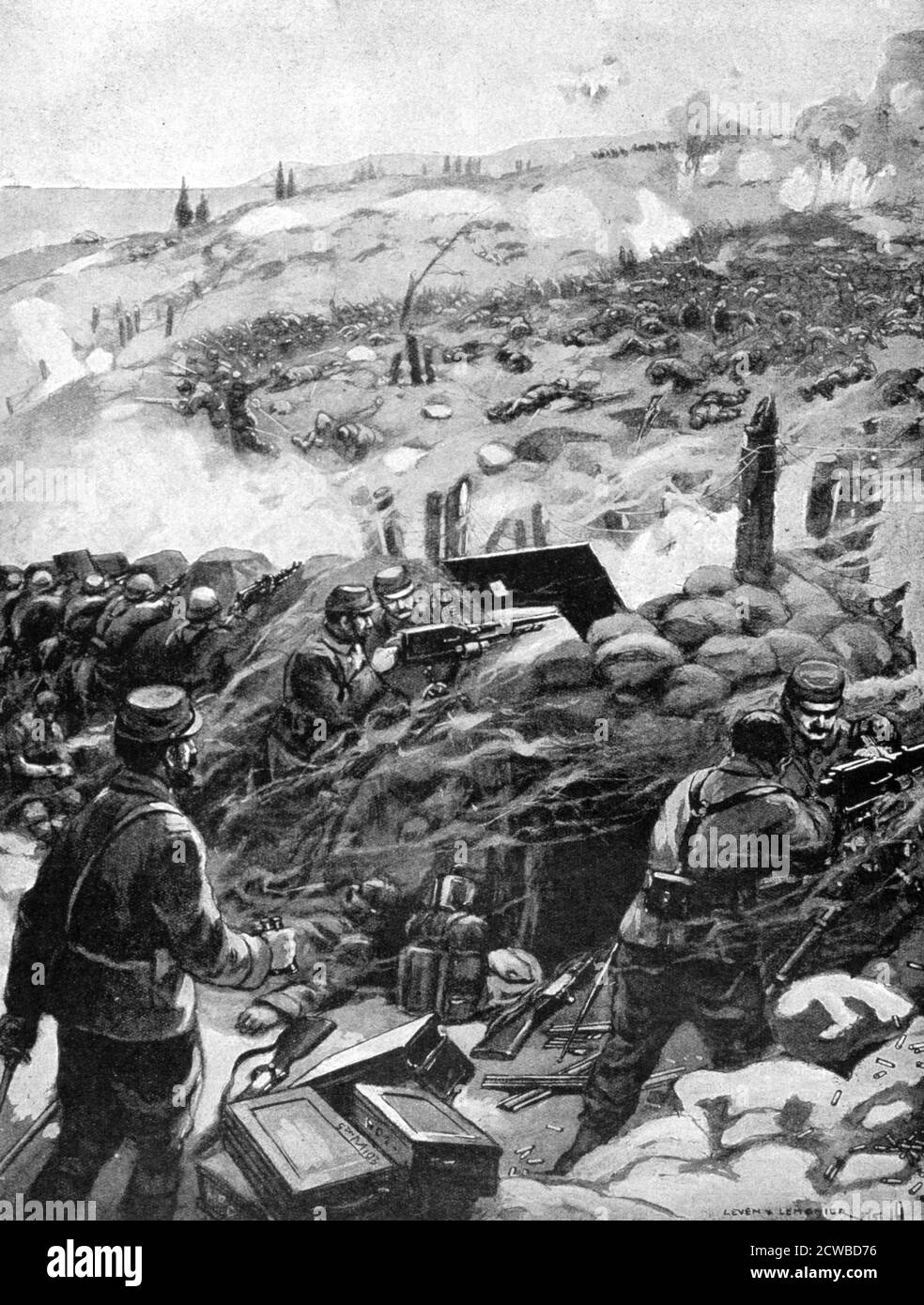 Combate en los Dardanelos, Achi Baba', 1915. Ataque turco contra posiciones aliadas en Achi Baba durante la campaña malogrado de Gallipoli. Una impresión de le Pays de France, 5 de agosto de 1915. El fotógrafo es desconocido. Foto de stock