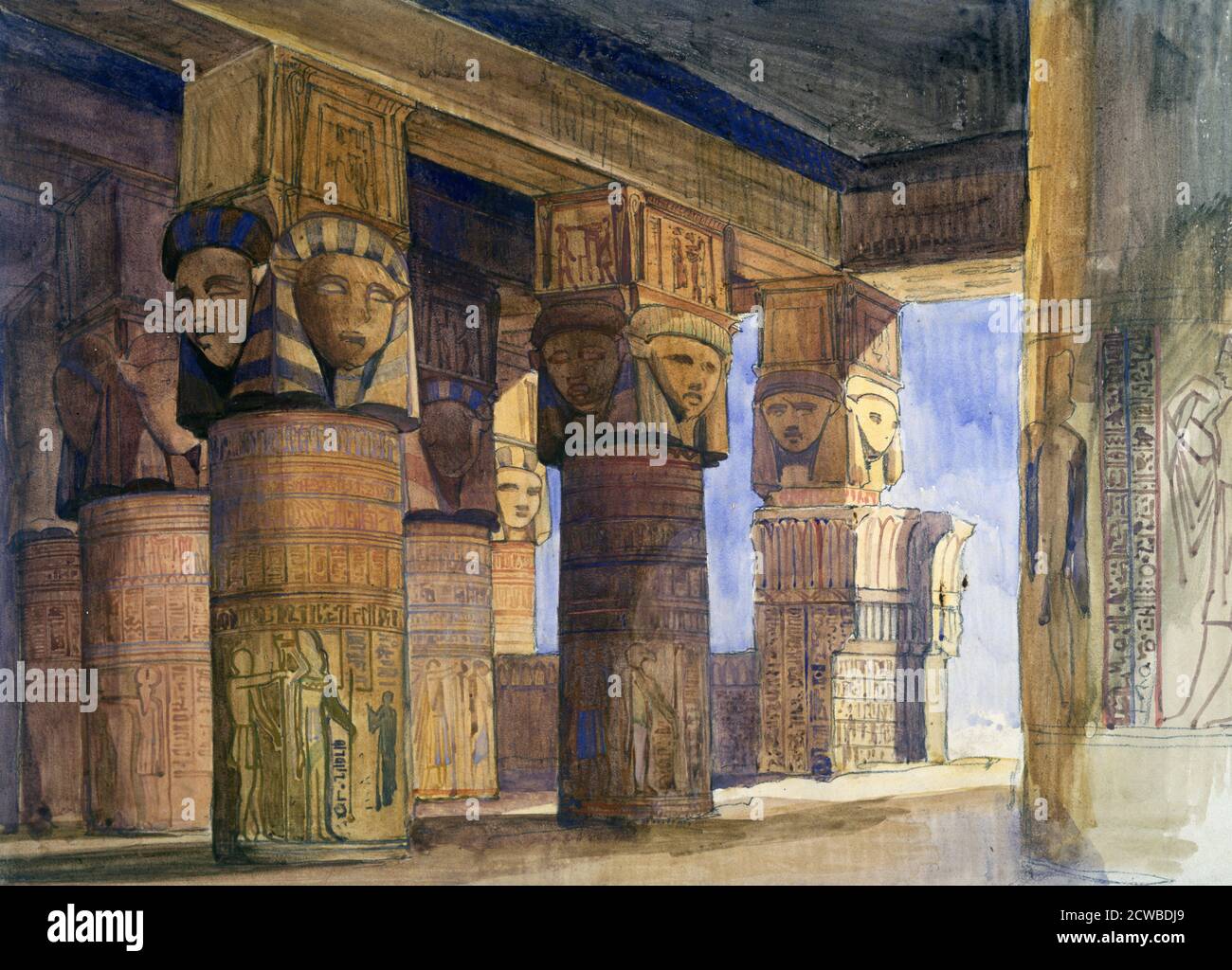 Templo de Denderah, Alto Egipto', 1839. Se encuentra en la colección del Victoria & Albert Museum, Londres. Por el artista británico William James Muller. Foto de stock