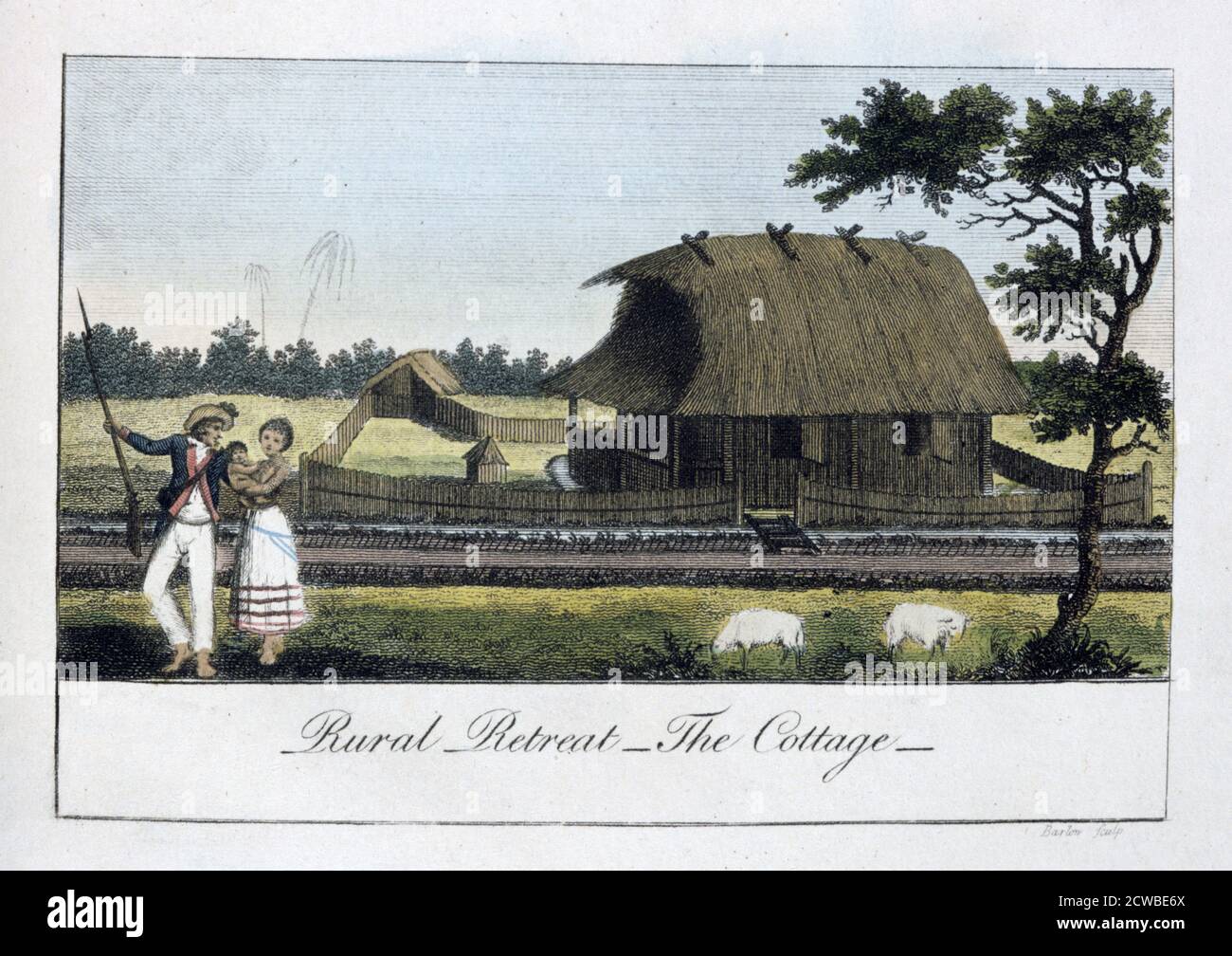 'Retiro Rural, la Casa', 1813 Artista: John Gabriel Stedman. De "Narrativa, de una expedición de cinco años", contra los negros revueltas de Surinam, en Guayana, en la costa oeste de Sudáfrica", volumen II, por J G Stedman, Londres, 1813. Los grabados fueron hechos a partir de dibujos del autor. Foto de stock