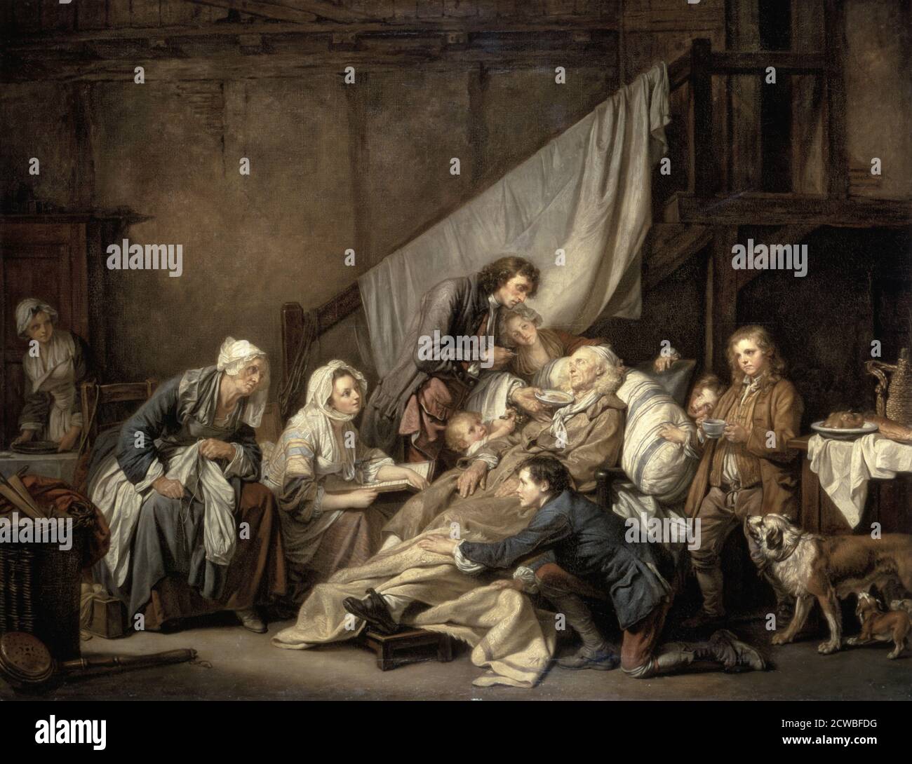 Piedad filial por Jean-Baptiste Greuze. Jean-Baptiste Greuze (21 de agosto de 1725 - 4 de marzo de 1805) fue un pintor francés de retratos, escenas de género y pintura de historia 1763 Foto de stock