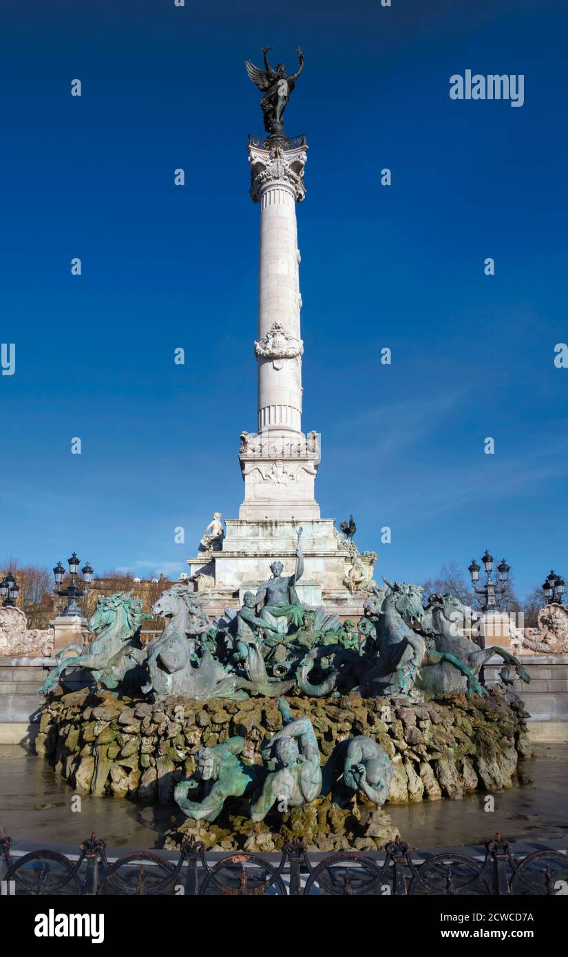 Burdeos, departamento de Gironda, Aquitania, Francia. Monumento a los Girondins en la Place des Quinconces.el centro histórico de Burdeos es un mundo de la UNESCO Foto de stock