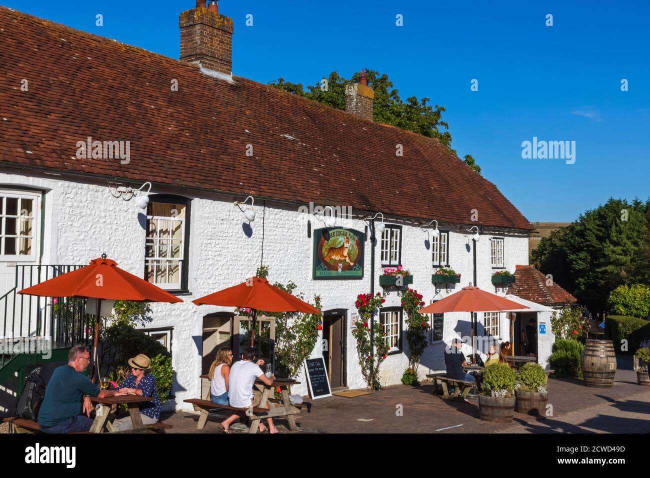 Inglaterra, East Sussex, South Downs National Park, East Dean, The Tiger Inn Pub and Restaurant Foto de stock