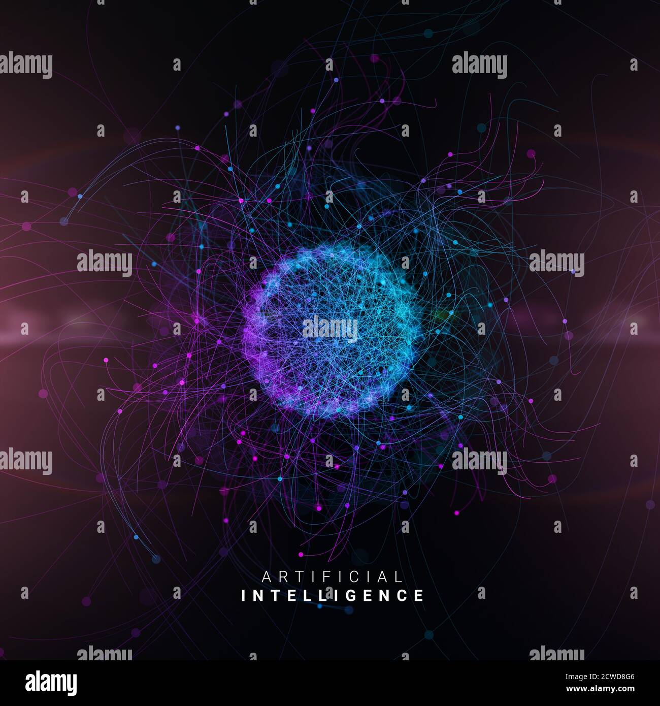 Inteligencia artificial Antecedentes conceptuales con líneas de conexión neural esfera, Ilustración futurista creativa Foto de stock