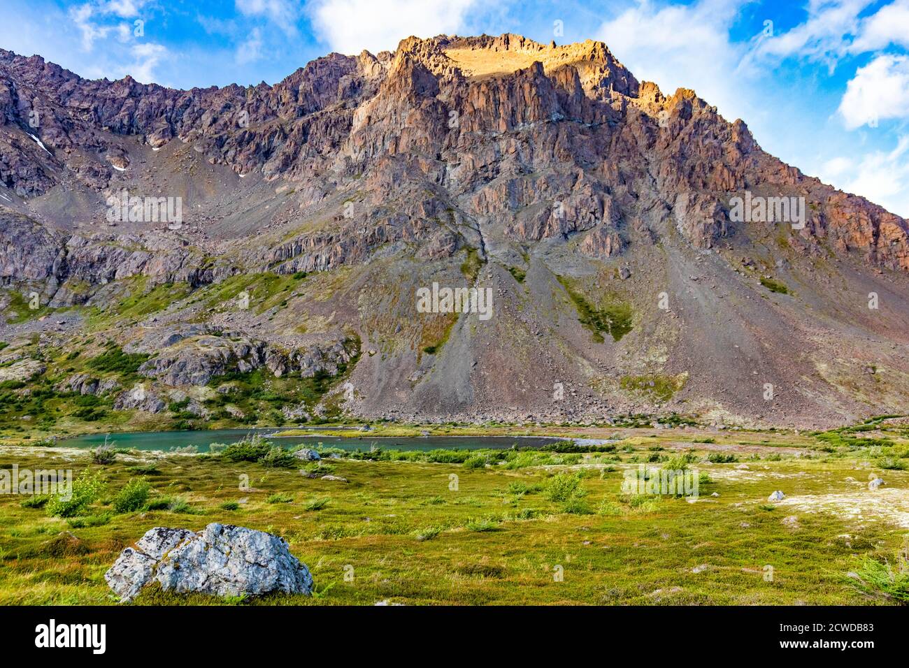 Vista panorámica de las montañas Alaskan Flattop Glen Alps en verano destino del viaje Foto de stock