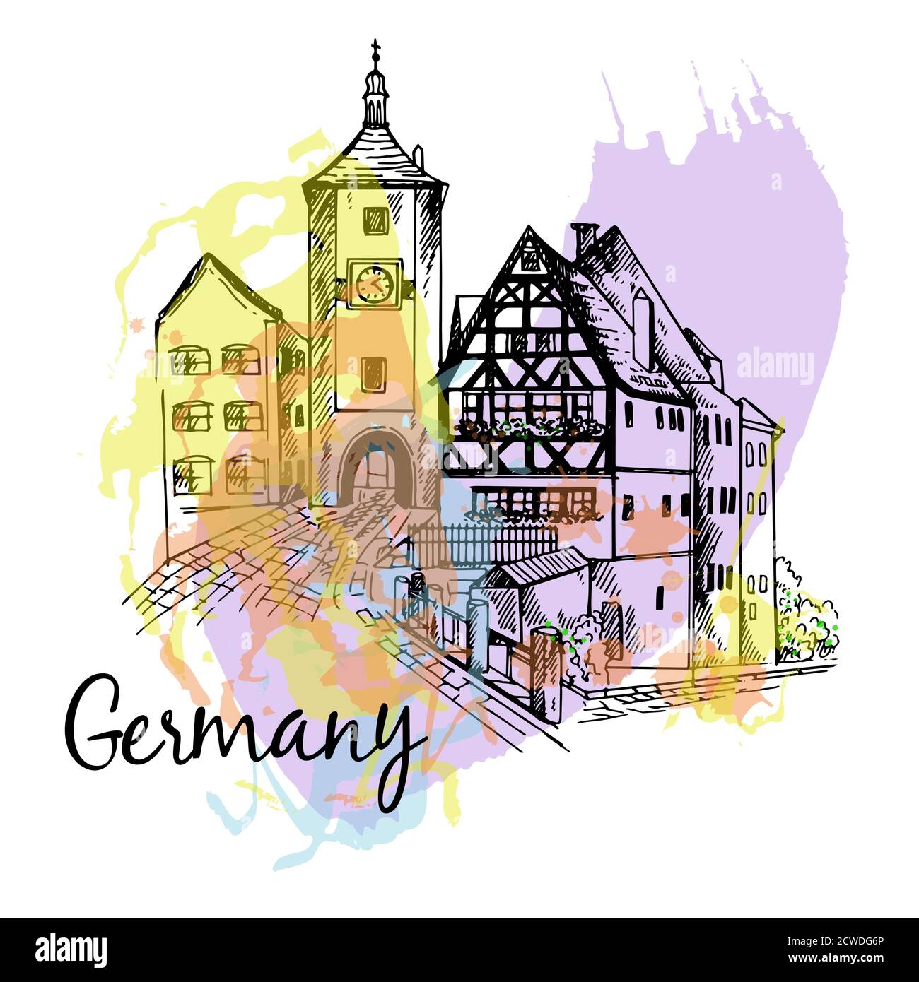 Cartel de la composición de la tarjeta de la ciudad alemana aislada sobre fondo blanco. Ilustración vectorial. Ilustración del Vector
