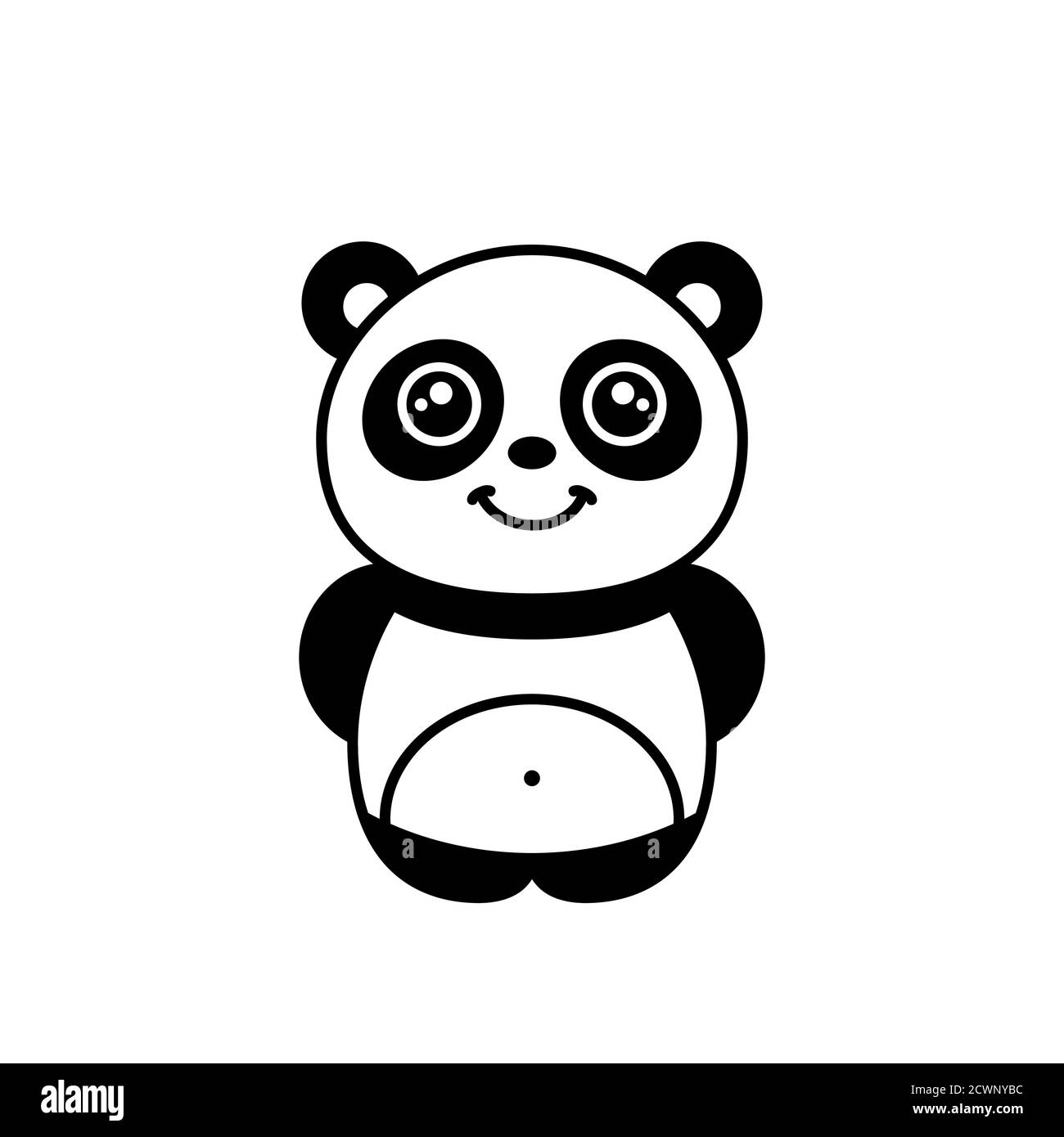 Un panda muy bonito sonriendo. Oso panda bebé kawaii. Niños dibujando.  Divertido panda de dibujos animados de pie. Animales en peligro de extinción.  El vector panda gigante Imagen Vector de stock -