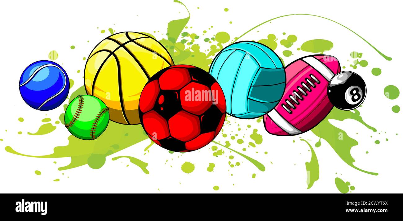 Vector dibujos animados deportes bolas establecer gráficos illustrratio  Imagen Vector de stock - Alamy
