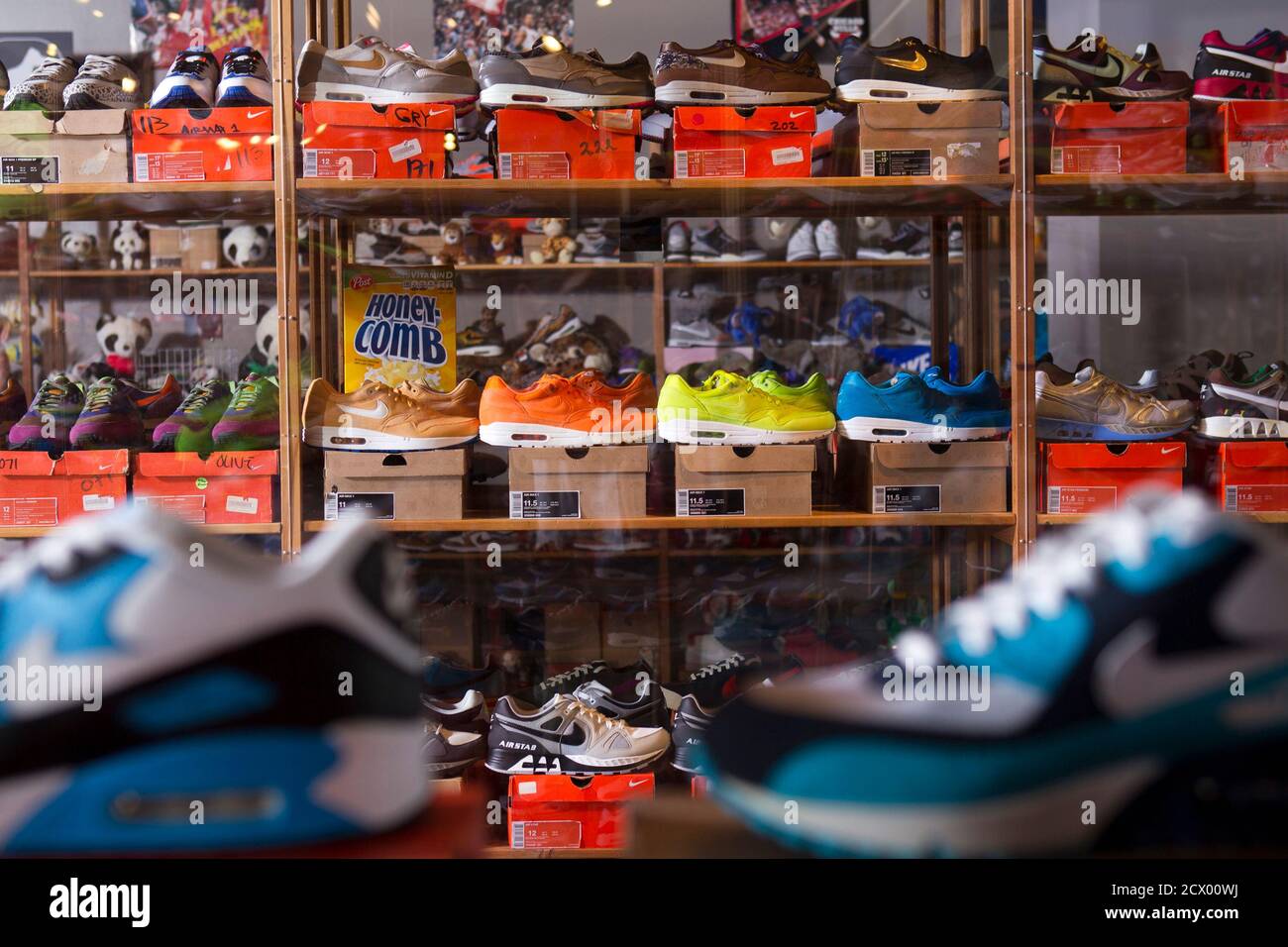 Racks of shoes are displayed at the "ShoeZeum" in downtown Las Vegas,  Nevada September 25, 2012. Record keepers at the Guinness Book of World  Records recently certified that Jordan Michael Geller's Shoezeum,