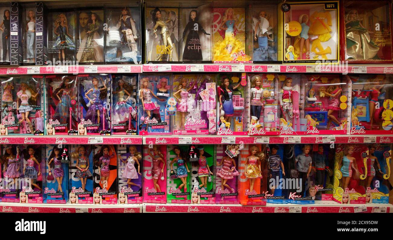 Barbie dolls are seen on display at Contesso JoueClub toy shop in Nice,  southeastern France, December 2, 2011. Bavard said that her economic  situation is unchanged since 2010 and she will not