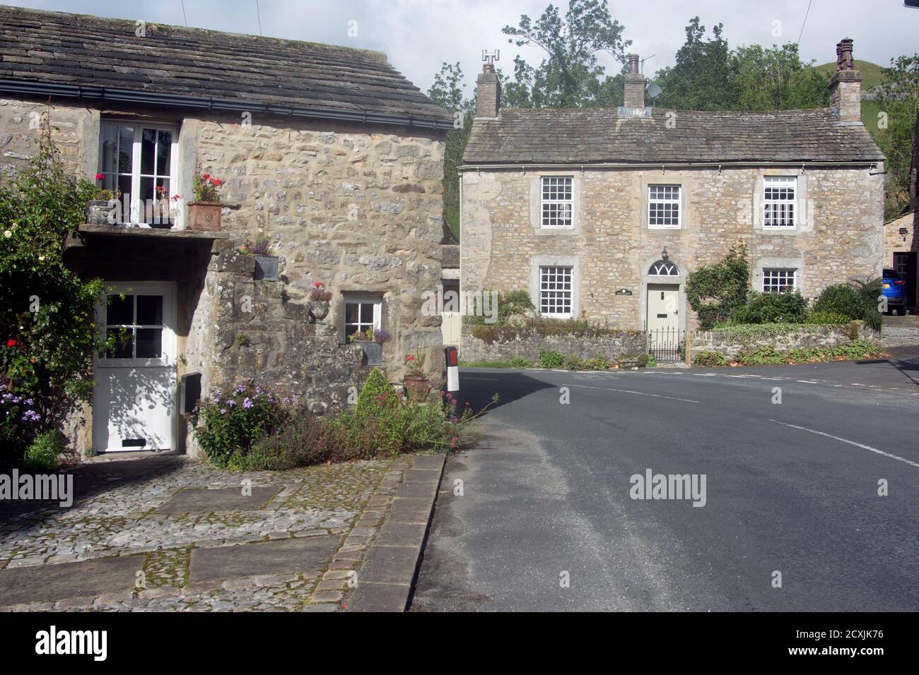 Casas en el pequeño pueblo de Starbotton, Yorkshire del Norte. Foto de stock