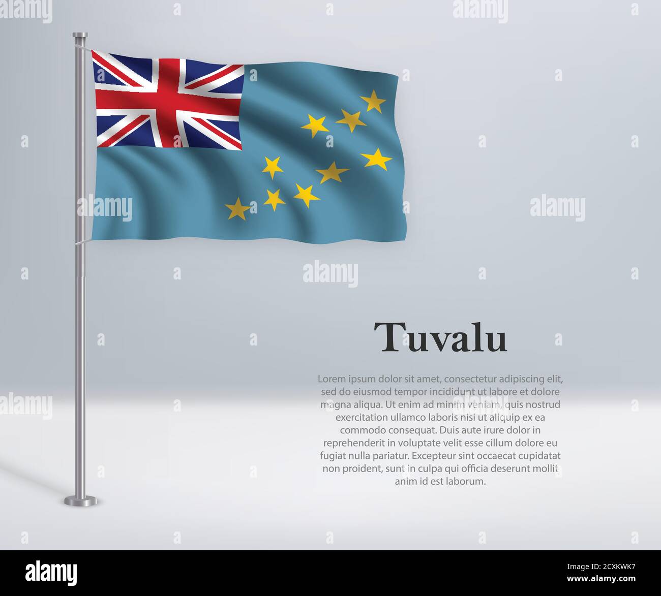 Bandera de Tuvalu en asta de bandera. Plantilla para el día de