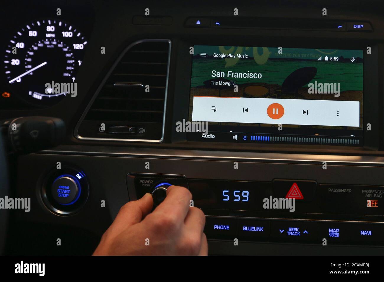 Patrick Brady, Director of Engineering for Android, demonstrates the new  Android Auto interface at the Google I/O developers conference in San  Francisco June 25, 2014. Google Inc said on Wednesday the first