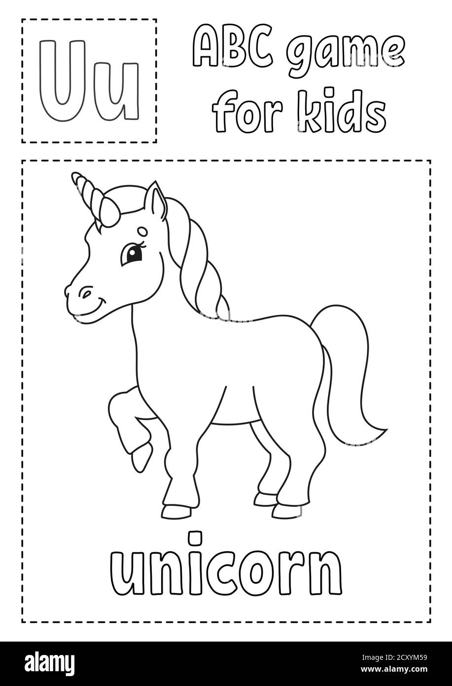 La letra U es para unicornio. ABC juego para niños. Página de coloreado del  alfabeto. Personaje de dibujos animados. Palabra y letra. Ilustración  vectorial Imagen Vector de stock - Alamy