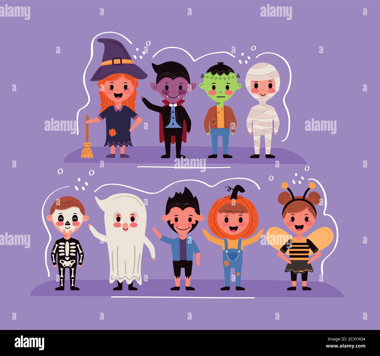 grupo de niños con disfraces de halloween personajes vector ilustración  diseño Imagen Vector de stock - Alamy