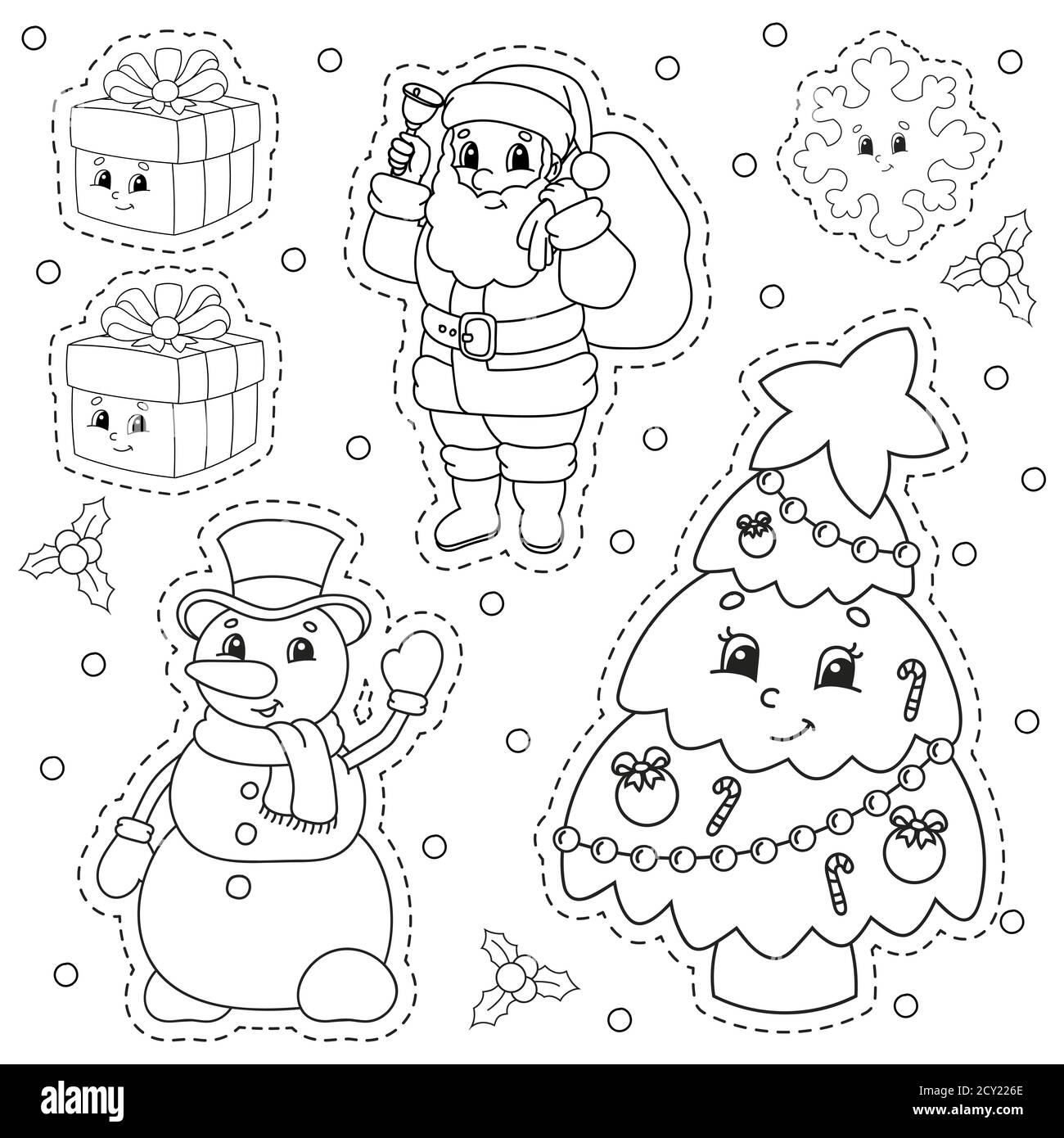 Libro para colorear para niños. Tema de Navidad. Personajes alegres.  Ilustración vectorial. Lindo estilo de dibujos animados. Silueta de  contorno negro. Aislado en blanco bac Imagen Vector de stock - Alamy
