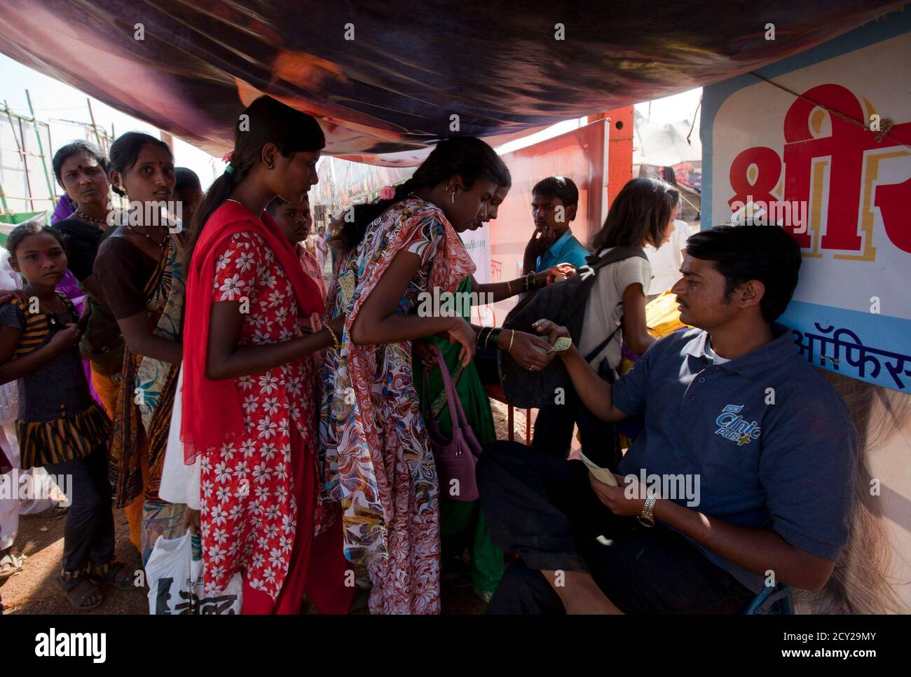 Patrons Hand Their Tickets To Ticket Collectors At The Entrance To A Travelling Talkie Cinema Tent In The Village Of Ond 300km 186 Miles South Of Mumbai February 9 11 Picture Taken
