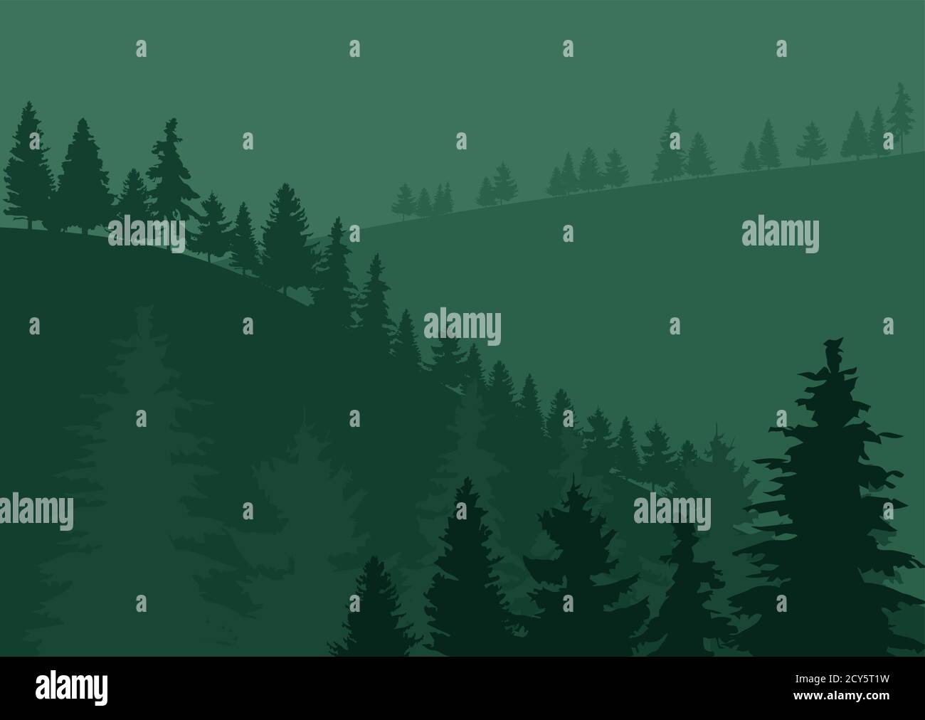 Bosque de pinos y montañas fondos vectoriales. Panorama taiga silueta ilustración Ilustración del Vector