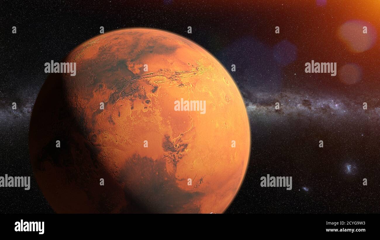 Marte, el misterioso planeta rojo del sistema Solar Foto de stock