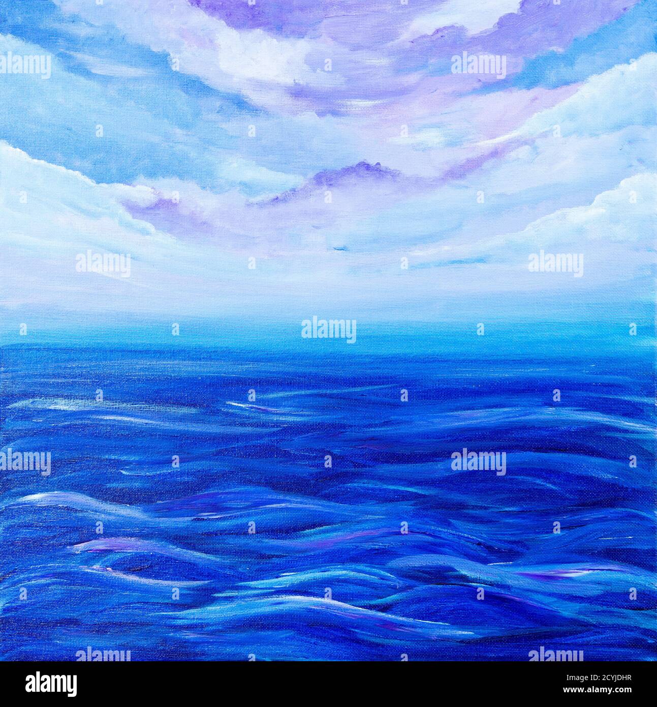 Pintura acrílica original que muestra las olas en el océano o el mar sobre lienzo. El impresionismo moderno, el modernismo, el marinismo Foto de stock