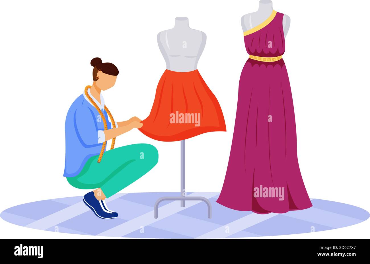 Diseñador de moda atelier plano color vector ilustración. Crear faldas  exclusivas, vestidos en el taller. Diseño y costura de ropa en estudio a  medida Imagen Vector de stock - Alamy