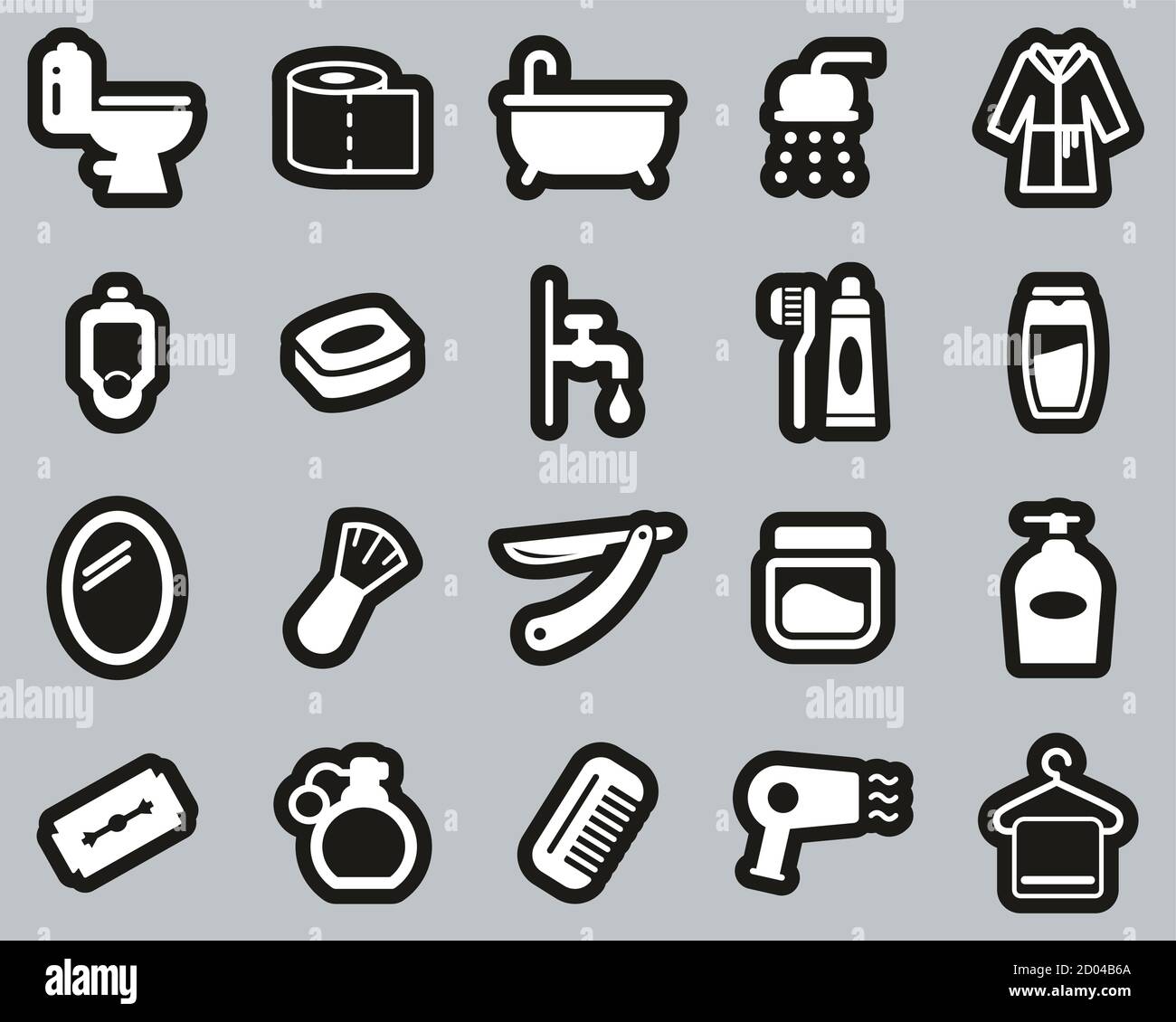 Cuarto de baño o ducha iconos Blanco sobre Negro Sticker conjunto Grande  Imagen Vector de stock - Alamy