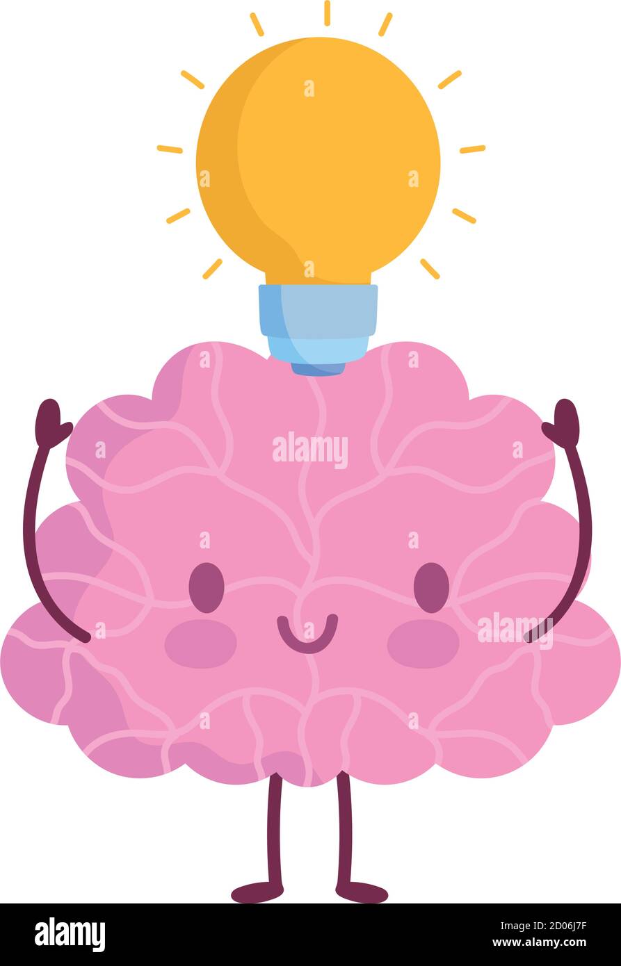 día mundial de la salud mental, dibujos animados cerebro bombilla idea  vector ilustración Imagen Vector de stock - Alamy