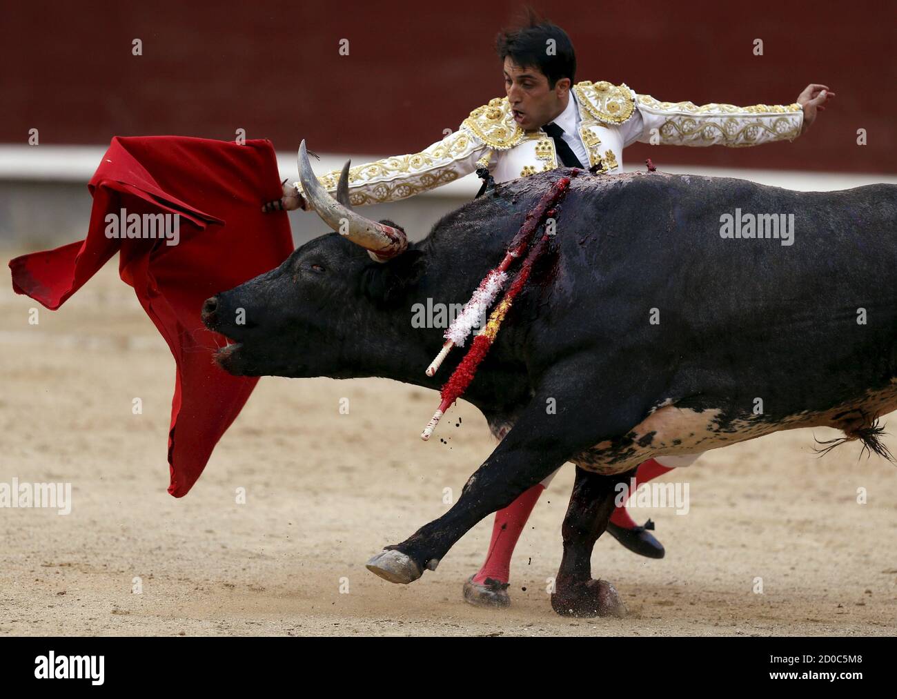 El matador español Javier Castano realiza un pase en un toro durante una  corrida de toros en la plaza de toros Ventas en Madrid el 7 de junio de 2015.  REUTERS/Javier Barbancho