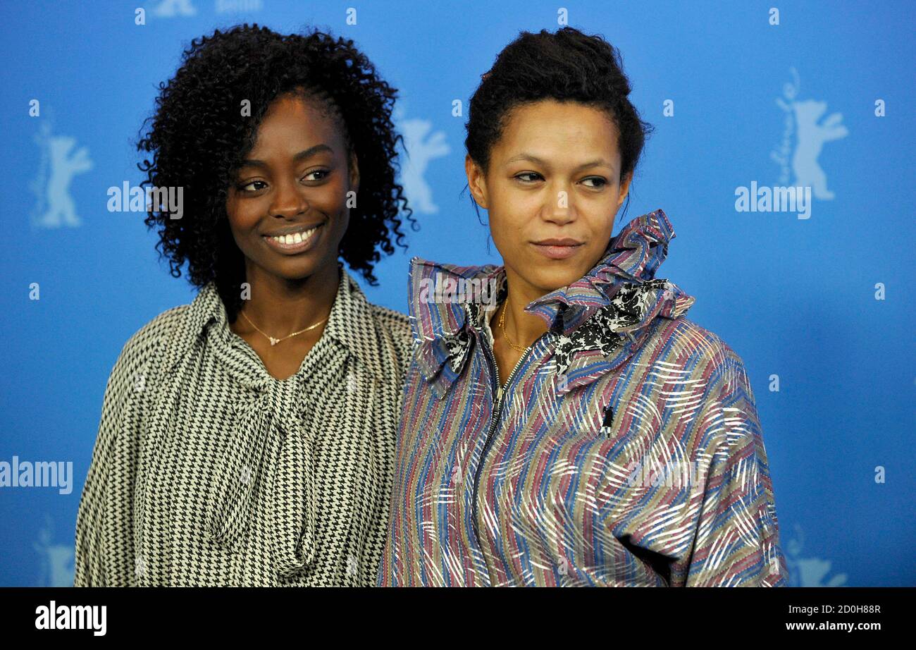 Actresses Aissa Maiga (L) and Anisia Uzeyman attend a photocall to promote the movie "Aujourd'hui - Tey" at the 62nd Berlinale International Film Festival in Berlin February 10, 2012. REUTERS/Morris Mac Matzen (GERMANY - Tags: ENTERTAINMENT) Foto de stock
