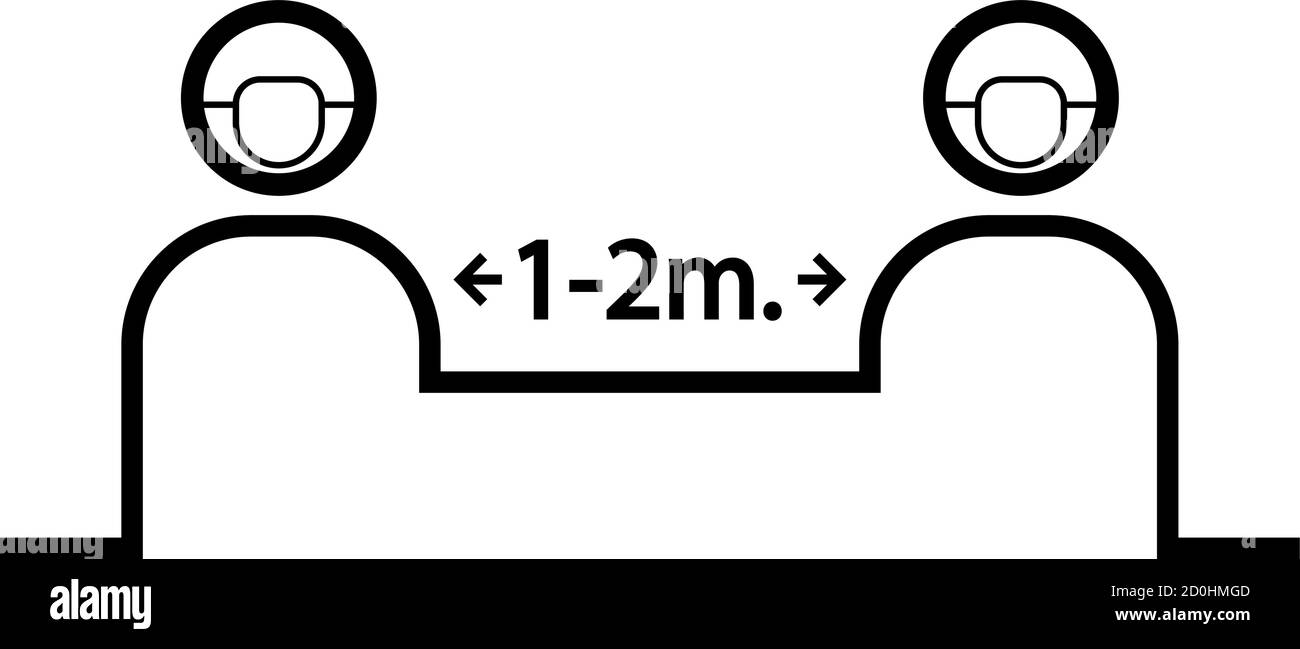 Human Distance Icon 1-2 metros, Human with virus Protection mask Icon logo Ilustración del Vector