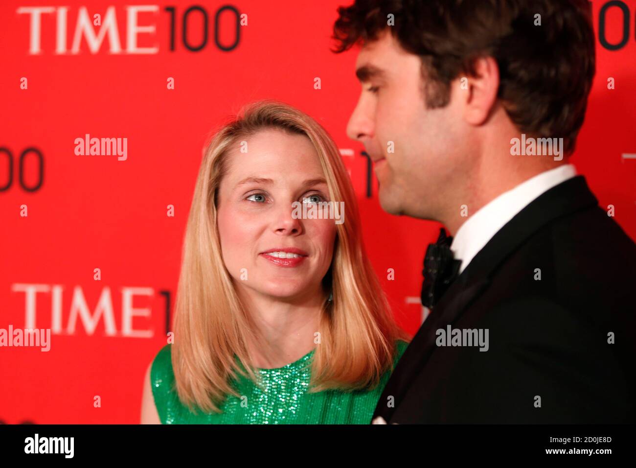 President and CEO of Yahoo, Marissa Mayer, arrives with Zachary Bogue for  the Time 100 gala celebrating the magazine's naming of the 100 most  influential people in the world for the past