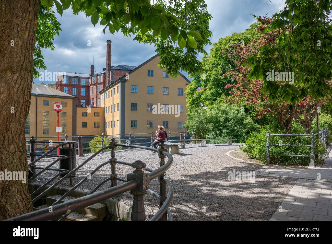 El viejo paisaje industrial en Norrkoping, Suecia. Norrkoping es una ciudad industrial histórica. Foto de stock