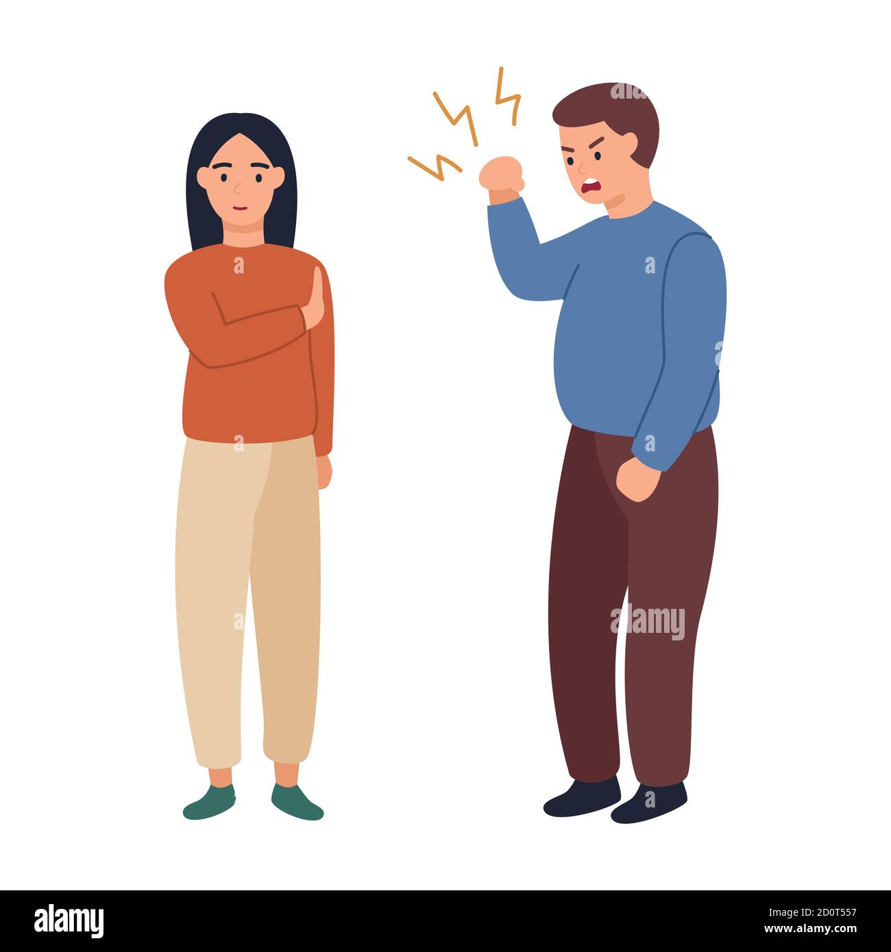 Personajes de hombre y mujer enojados peleando. Ilustración de dibujos  animados planos vectoriales Imagen Vector de stock - Alamy