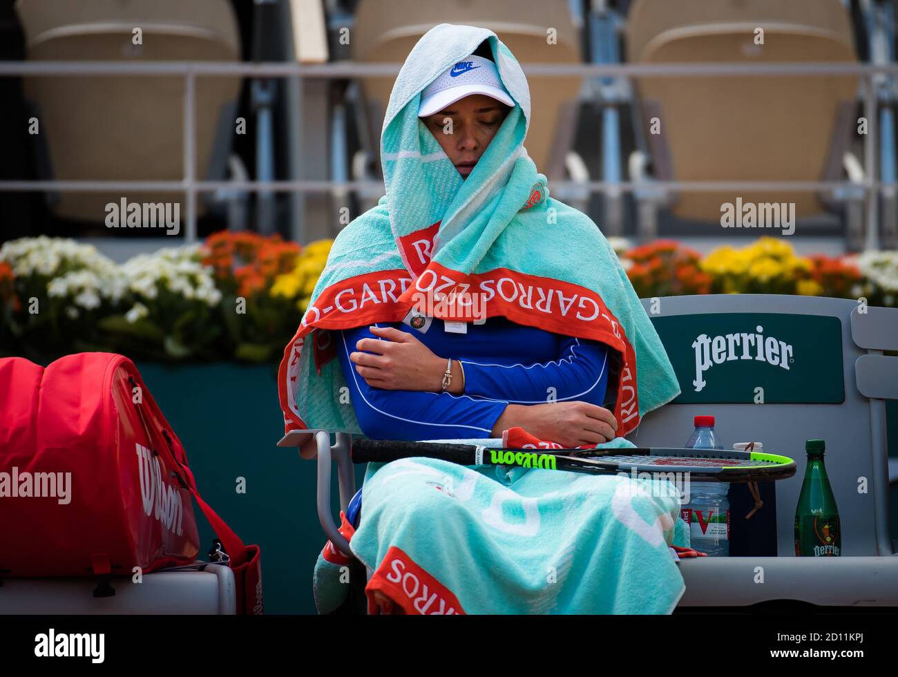Elina Svitolina de Ucrania en acción contra Caroline García de Francia durante la cuarta ronda en el Roland Garros 2020, Grand Slam tennis tourna Foto de stock