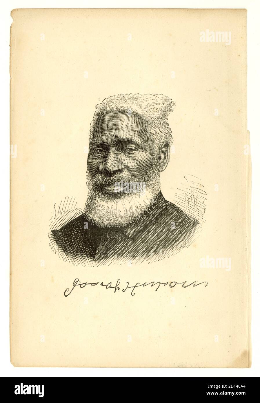 Placa del libro del reverendo Josiah Henson tomada del libro Uncle Toms - una historia corta de su vida editada por John Lobb. Esta ilustración está tomada del libro que data de 1877, el dibujo fue copiado de una fotografía de Josiah por los estudios de Bradshaw & Godart, (sucesores de la Escuela de Fotografía de Londres), 103, Newgate Street, E.C., Londres Reino Unido Foto de stock